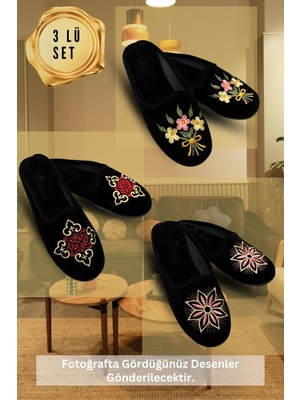 Sermoda 3’lü Paket Kadın Kışlık Terlik Günlük Ev Terliği Misafir Çeyiz Bohça Gelin 3lü Terlik Seti