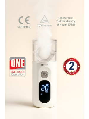 UKER Dijital Ekranlı Sessiz Mesh Nebulizer | CE & TÜV Onaylı, ÜTS Kayıtlı, Şarjlı, Çocuk ve Yetişkin Kullanımına Uygun