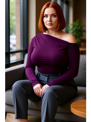 FRM Kadın Moda Şık Büyük Beden Regular Asimetrik Yaka Fitted Kalıp Örme Büzgülü Tek Omuz Bluz