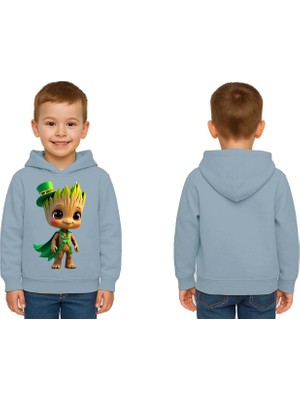 Sedirli Unisex Groot Baskılı Çocuk Swaetshirt Kapüşonlu 3 Iplik Şardonlu
