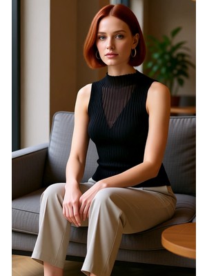 FRM Kadın Yüksek Yaka Kolsuz Triko Üst Günlük Şıklık ve Konfor Arayan Kadınlar Için Tasarım Kaliteli