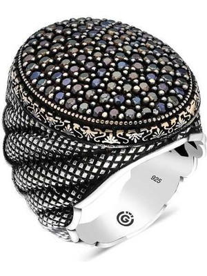 Gumush Gümüş Siyah Zirkon Taşlı Oval Erkek Yüzük - 20