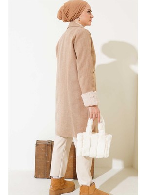 Bigdart Bıgdart K26 9145 Krem Kadın Kolları Tuylu Balık Sırtı Kase Kaban