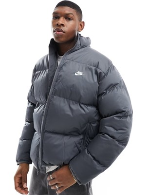 Nike Clup Puffer Synthetic Fill Full Zip Loose Fit Men's Jacket Erkek Bol Kesim Suitici Mont Gri