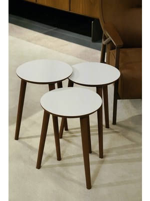 İdek Home Idek Home 3'lü Zigon Sehpa %100 Mdf Beyaz Madrid Model Sehpa