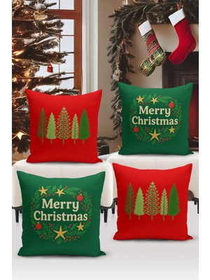 Bertille Home Yılbaşı Serisi Çift Tarafı Dijital Baskılı  4'lü Kırlent Kılıfı Seti (Christmas Noel Cushion Cover)