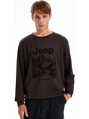 Jeep Bisiklet Yaka Baskılı Kahve Erkek Sweatshırt J5WM-SWT7329