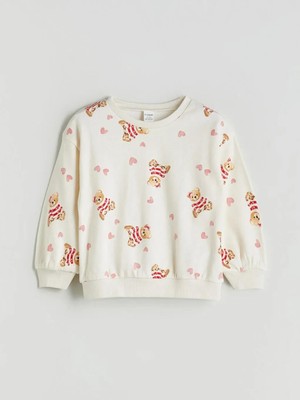 LC Waikiki Bisiklet Yaka Baskılı Kız Çocuk Kalın Sweatshirt  (W5)