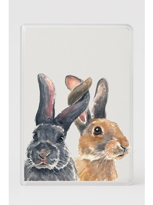 Nurdic Şeffaf Pasaport Kılıfı Kalın Mikron Kart Bölmeli Desenli Pasaport Kabı - Tavşanların Aşkı