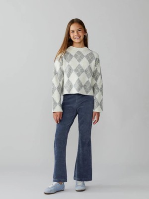 LC Waikiki Indigo Beli Lastikli Ispanyol Paça Kadife Kız Çocuk Tayt  (W5)