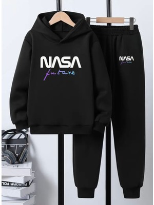 Punix Kids Punıx Kıds Özel Üretim Kapüşonlu Nasa Future Baskılı %100 Pamuk 3 Iplik Kışlık Erkek Çocuk Eşofman Takımı