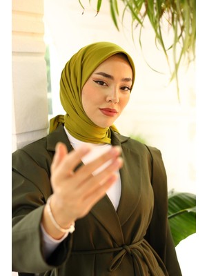 Yağ Yeşili Silk Home Düz Twill Polyester Eşarp