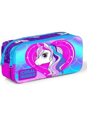 High Unicorn Baskılı Iki Bölmeli Kalem Çantası - Kız Çocuk