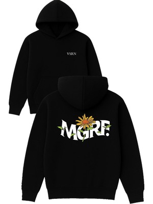 Vsrn Mgrf Tasarım Baskılı Oversize Siyah Kapüşonlu Sweatshirt