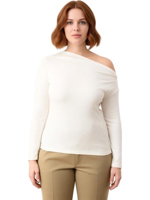 Ersefa Kadın Viskon Ribana Basic Bluz Asimetrik Yaka Cool & Comfort Tarzı ile Ilkbahar ve Sonbahar