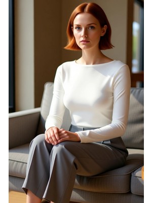 FRM Kadın Moda Şık Üst Giyim Regular Kayık Yaka Slim Kalıp Örme Vücuda Oturan Boy Bluz