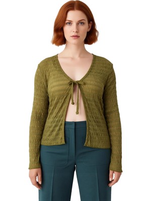 Ersefa Kadın Büyük Beden V Yaka Bağlamalı Dokulu Örme Bluz Kaliteli Şık Rahat Modern Zarif Günlük