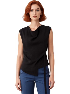 Ersefa Kadınlar Için Degaje Yaka Detaylı Asimetrik Kesim Ince Triko Bluz Kaliteli Şık Rahat Modern