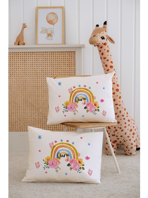 Lilabio %100 Pamuk Isme Özel 2li Ekru Bebek Yastık Kılıfı 35X45 Cm-Gökkuşağı