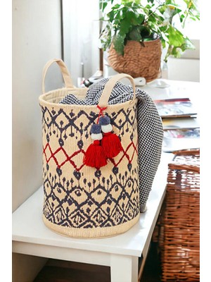Tex Republic Kilim Desenli Sepet-Kirli Çamaşır Sepeti-Oyuncak Sepeti Saklama Organizer 37X30 cm