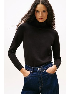 Tommy Hilfiger Kadın Essential Slim Fit Balıkçı Yaka Kazak - Siyah