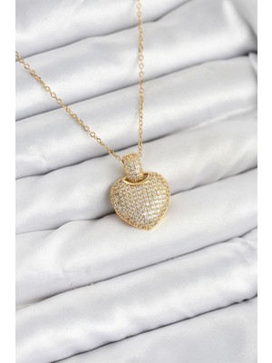 Prativas 316L Çelik Zincir Gold Renk Zirkon Taşlı Kalpli Kadın Kolye - PRT3500EB09330