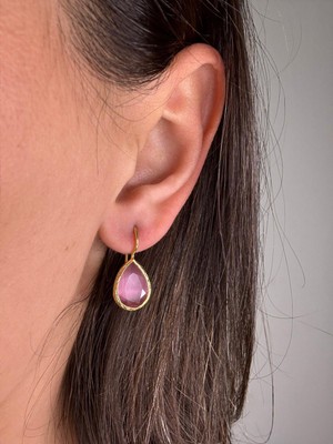 Kadir Jewellery 22 Ayar Altın Kaplama Damla Taşlı Küpe -El Işçiliği ve Hipoalerjenik Küpe