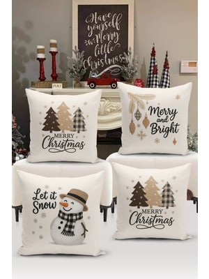 Bertille Home Yılbaşı Serisi Çift Tarafı Dijital Baskılı  4'lü Kırlent Kılıfı Seti (Christmas Noel Cushion Cover)