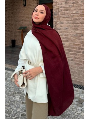 Carell Feyza'nın Tercihi Monogram Desen Liora Pamuk Şal Bordo