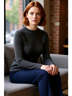 FRM Kadın Moda Şık Üst Giyim Regular Dik Yaka Slim Kalıp Örme Büzgü Drape Detaylı Normal Kalıp Bluz