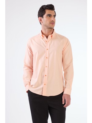 Dufy Erkek Slim Fit Uzun Kol Somon Gömlek