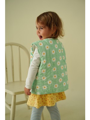 Papatya Desenli Yeşil Peluş Bebek Yeleği