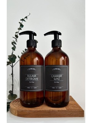 Yenibağ Store Blobs Amber Kahverengi Cam Şişe 500 ml Bulaşık Deterjanı & Çamaşır Suyu Seti Şık Tasarım