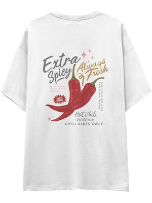 The Lucid Lab Chili Vibes Only Oversize Tişört - Beyaz