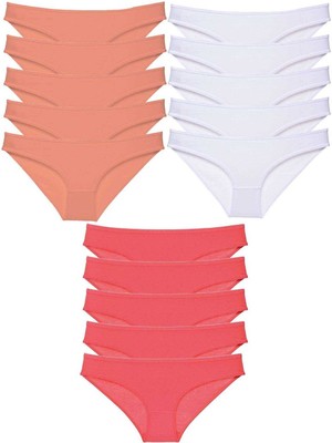 MELENERS 15 Adet Süper Eko Set Likralı Kadın Slip Külot Pudra Beyaz Fuşya