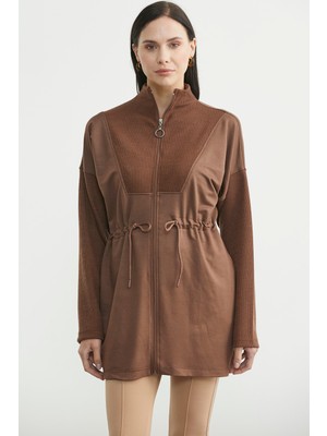 Sementa Dik Yaka Tam Fermuarlı Tunik - Kahve