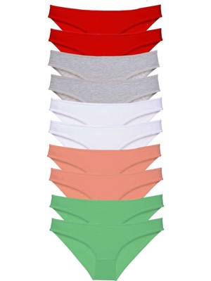 MELENERS 10 Adet Süper Eko Set Likralı Kadın Slip Külot Kırmızı Gri Beyaz Pudra Yeşil