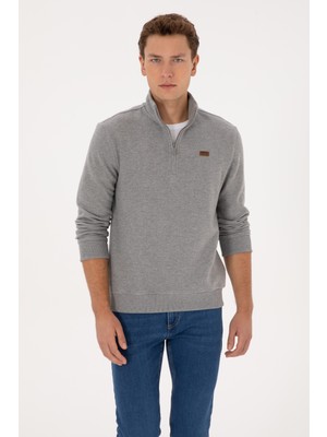 U.S. Polo Assn. Erkek Regular Fit Yarım Fermuarlı Gri Melanj Basic Sweatshirt 50313802-VR086