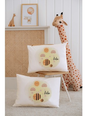 Lilabio %100 Pamuk Isme Özel 2li Ekru Bebek Yastık Kılıfı 35X45 Cm-Bal Arısı