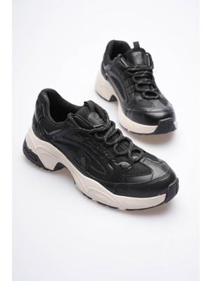Mubiano Kadın Sneaker File Baskılı Kalın Tabanlı Siyah Rivex