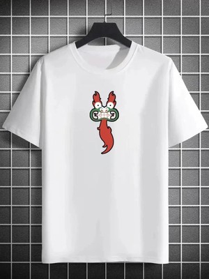 Moda Unisex Bisiklet Yaka Baskılı Oversize T-Shirt - Beyaz