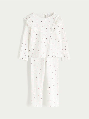 LC Waikiki Özmarka Yeni Sezon Bisiklet Yaka Fırfır Detaylı Kız Bebek Tişört ve TAYT_8684690584105