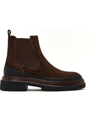 Derimod Erkek Kahverengi Kalın Tabanlı Süet Deri Chelsea Bot 25WFD640210