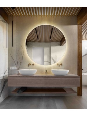 Wallover Design Kablosuz Pilli Ledli 50×50 cm 4mm Kalite Berrak Yuvarlak Ultra Lux Dekor Ayna ( Piller Hediye)