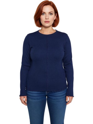 Ersefa Stil Kadın Fitilli Bluz Crop Örme Fitted Kalıp Büyük Beden
