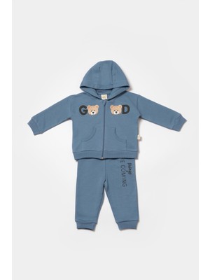 Baby Cosy Babycosy Erkek Bebek Ayıcık Baskılı Fermuarlı Takım  3-24 Ay Mavi