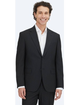 Kip Siyah Çizgili Modern Fit Takım Elbise