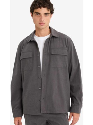 DeFacto Regular Fit Fitilli Kadife Uzun Kollu Gömlek F1619AX25WN