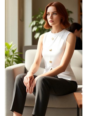 FRM Yazlık Kadın Örme Yelek Regular Kalıp Bisiklet Yaka Scuba Krep Kumaş Dayanıklı Malzeme