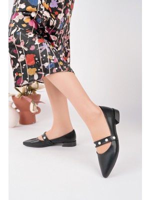 Bulutmod BA04595 Siyah I Kadın Inci Bantlı Günlük Büyük Numara Babet - 39